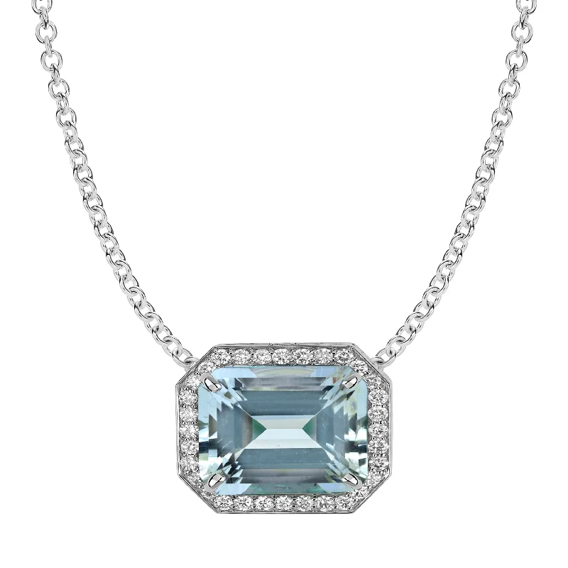 Ladies Necklaces with Blue Chalcanthite-Necklace - Aquamarine and Diamond in 18K White Gold