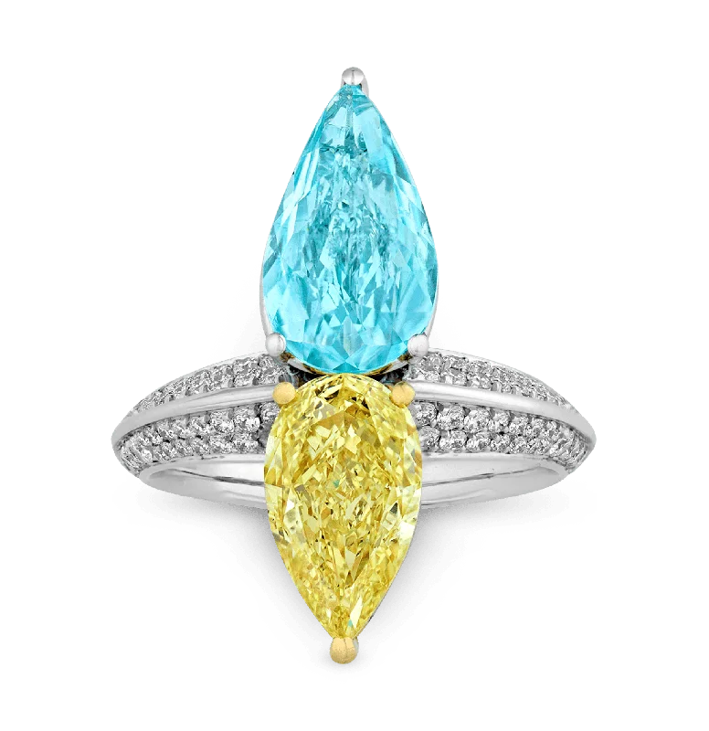 Unicorn Horn Rings -Paraiba Tourmaline and Yellow Diamond Ring