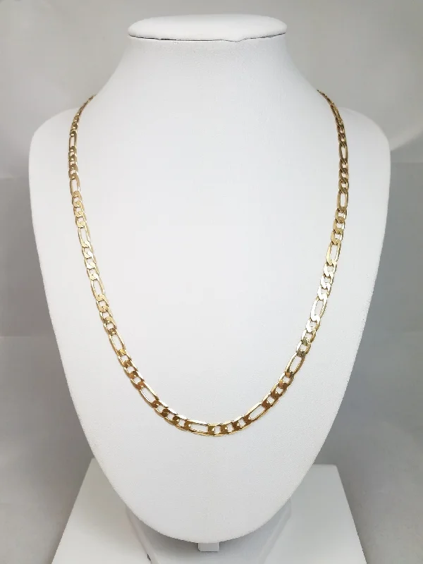 Ladies Necklaces with Nameplate-Sporty 20" Solid 10k Yellow Gold Figaro Link Chain Necklace Italy