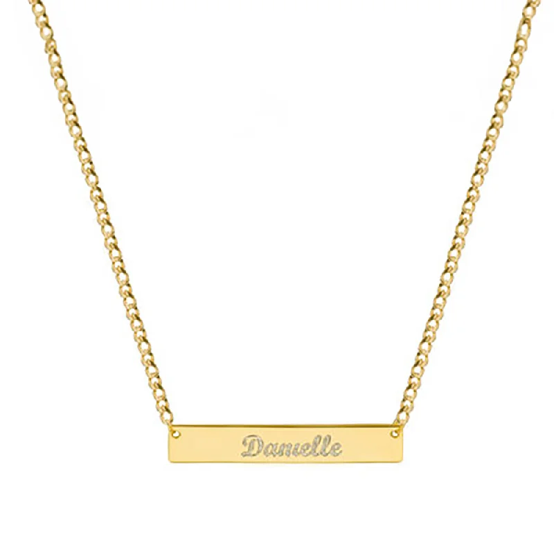 Ladies Necklaces Petite Charm-THE CURB SCRIPT BAR NECKLACE