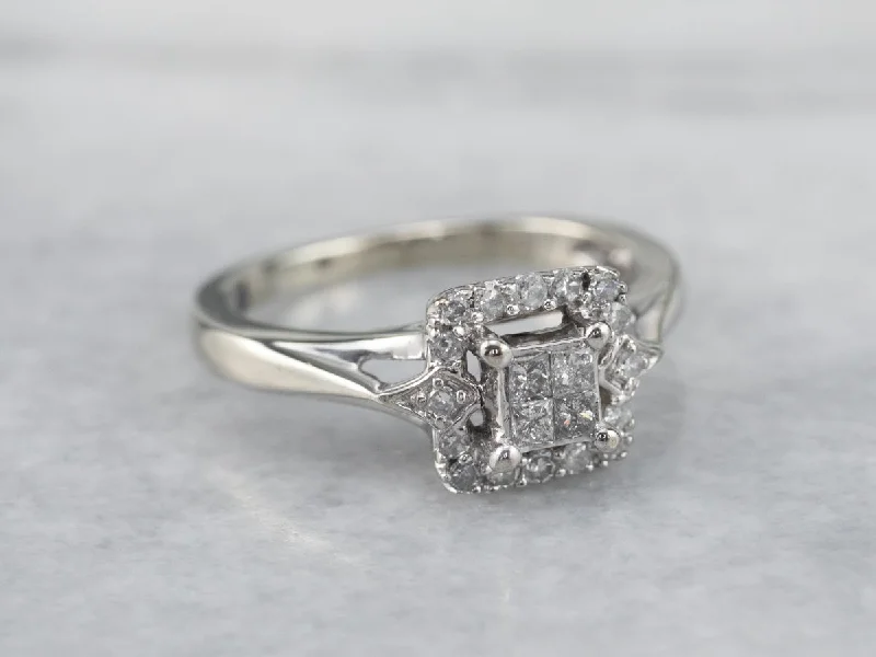 Love Engagement Rings -Modern Diamond Halo Engagement Ring