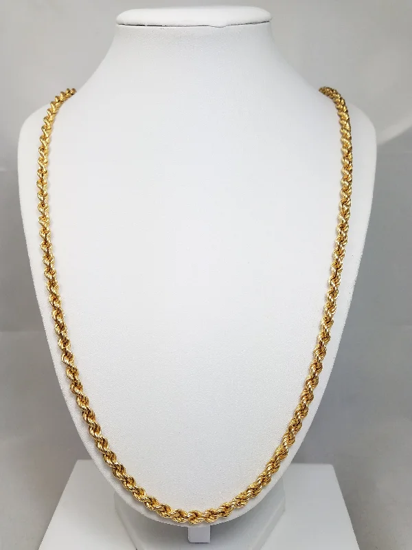 Ladies Necklaces with Peach Carnelian-Fabulous 18k Yellow Gold Hollow Rope Chain 32" Necklace