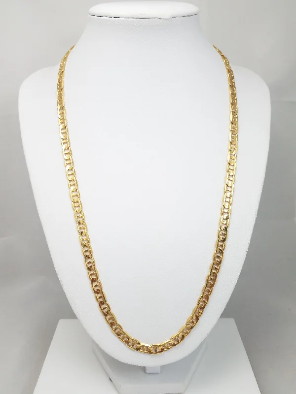 Ladies Necklaces with Light Celestite-Stately 10k Yellow Gold Solid Mariner Link 22" Necklace