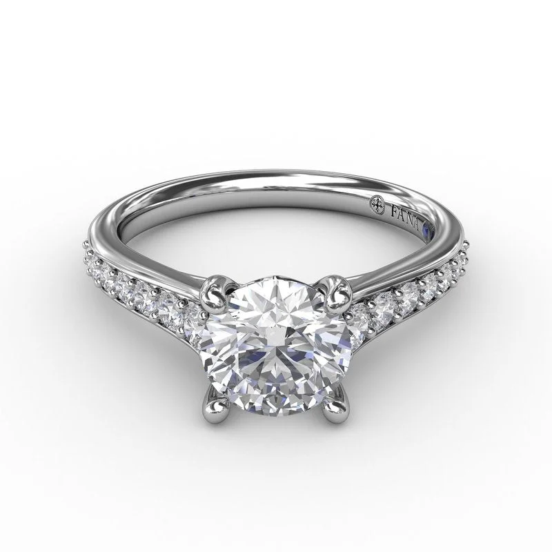 Green Diamond Engagement Rings -Classic Round Diamond Solitaire Engagement Ring With Diamond Band S3332