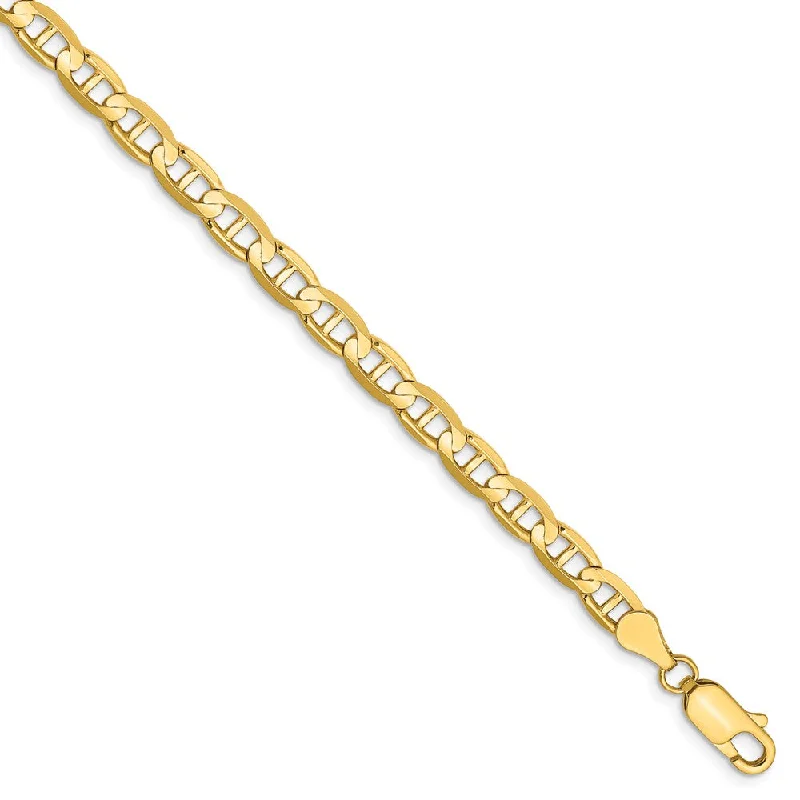 Ladies Handmade Bracelets -4.5mm, 14k Yellow Gold, Solid Concave Anchor Chain Anklet or Bracelet