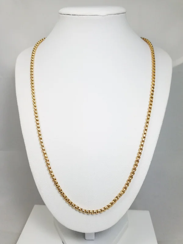 Ladies Necklaces Petite Charm-Stylish 22.5" 10k Yellow Gold Round Box Link Chain Necklace