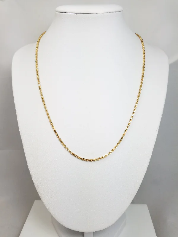 Ladies Necklaces with Rose Petals-Classic 18" Solid 14k Yellow Gold Diamond Cut Rope Chain Necklace