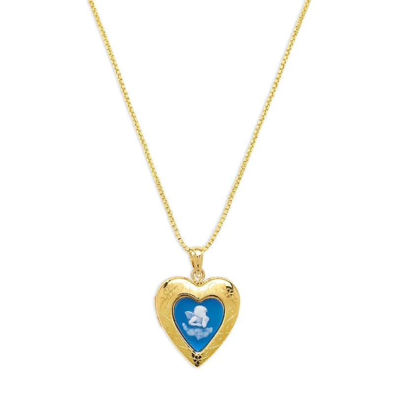 Ladies Necklaces with Cyan Euclase-THE BLUE ANGEL PHOTO LOCKET NECKLACE