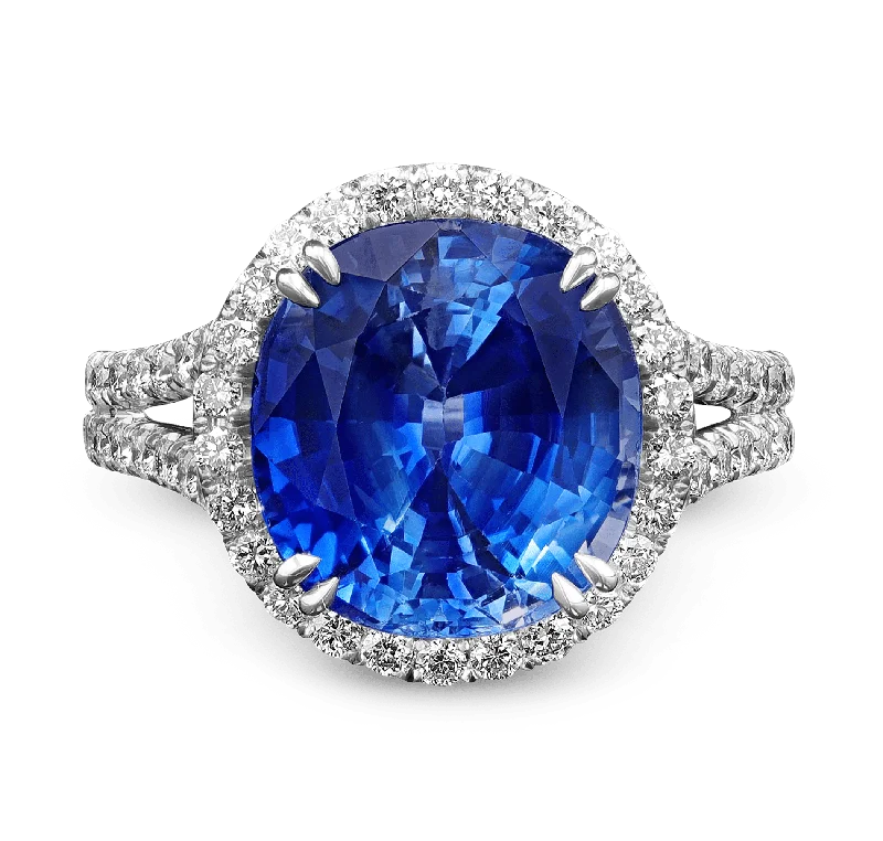 Tree Design Rings -Brilliant Cut Ceylon Sapphire and Diamond Ring