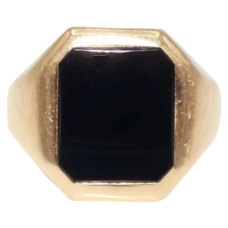 Black Stone Rings -14K Gold Onyx 1940's Ring