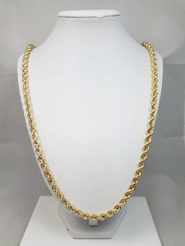 Ladies Necklaces Short Strand-New Grand 10k Yellow Gold Hollow Rope Chain 6.2mm/28" Necklace