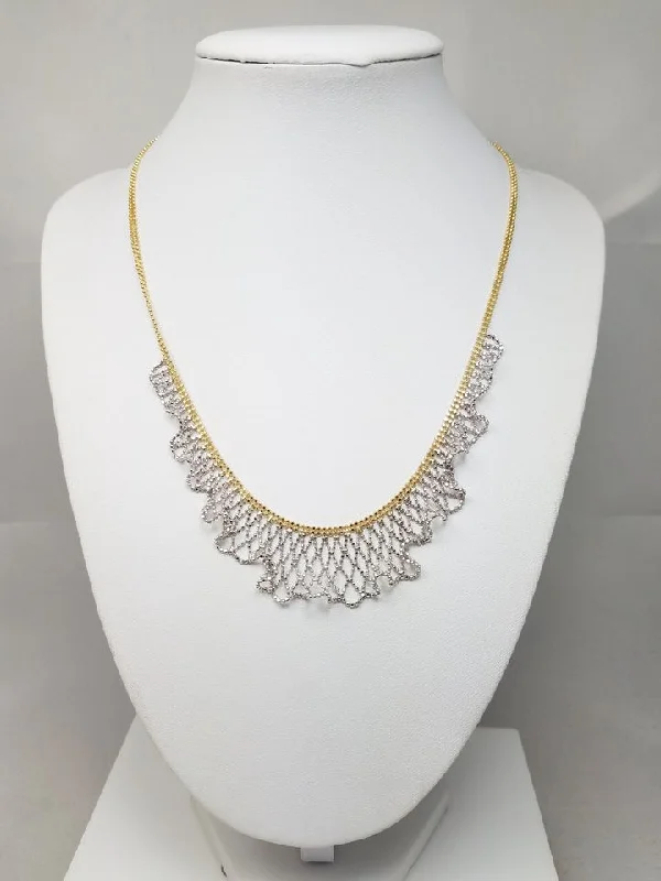 Ladies Necklaces Pearl Strands-14k Two Tone Gold Bib Princess Necklace