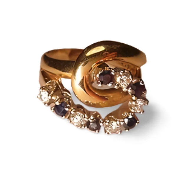 Minimalist Gem Rings -Beautiful Estate 14K Yellow Gold Diamond Sapphire Swirl Ring Band