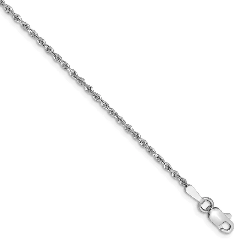 Ladies Flexible Bracelets -1.5mm, 14k White Gold, Diamond Cut Solid Rope Chain Anklet or Bracelet