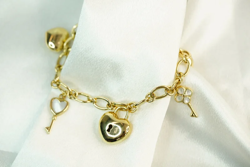 Ladies Gothic Bracelets -14k Heart Key Bracelet