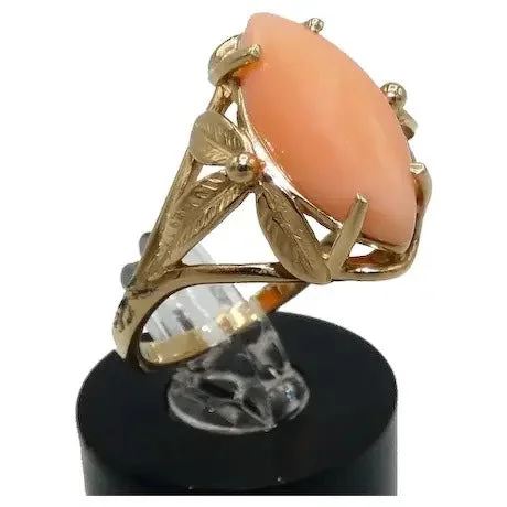 Feather Inlay Rings -14K Gold Coral Ring