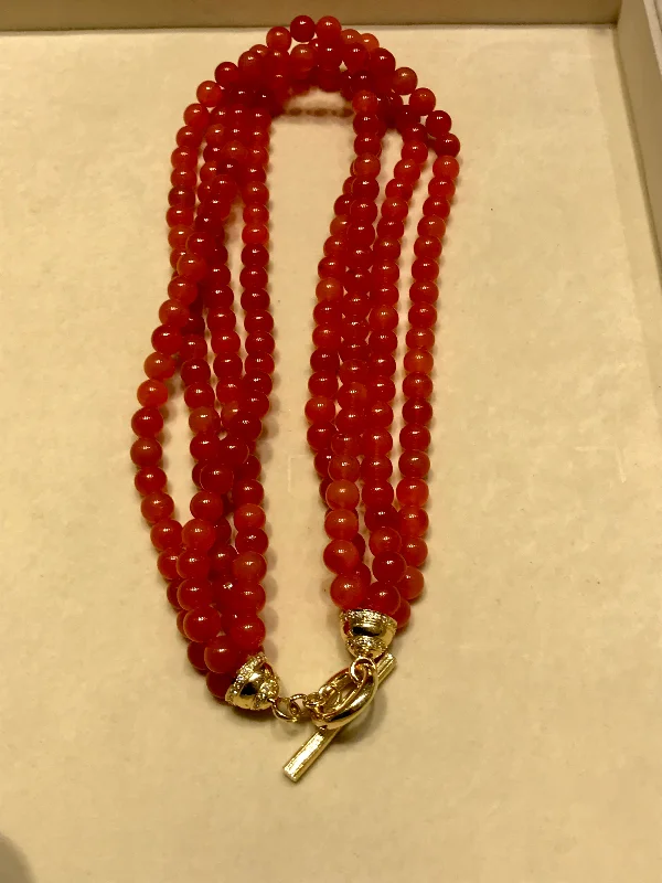 Ladies Necklaces Braided Chain-Necklace - Cornelian Beads With  Diamond Toggle In 18K