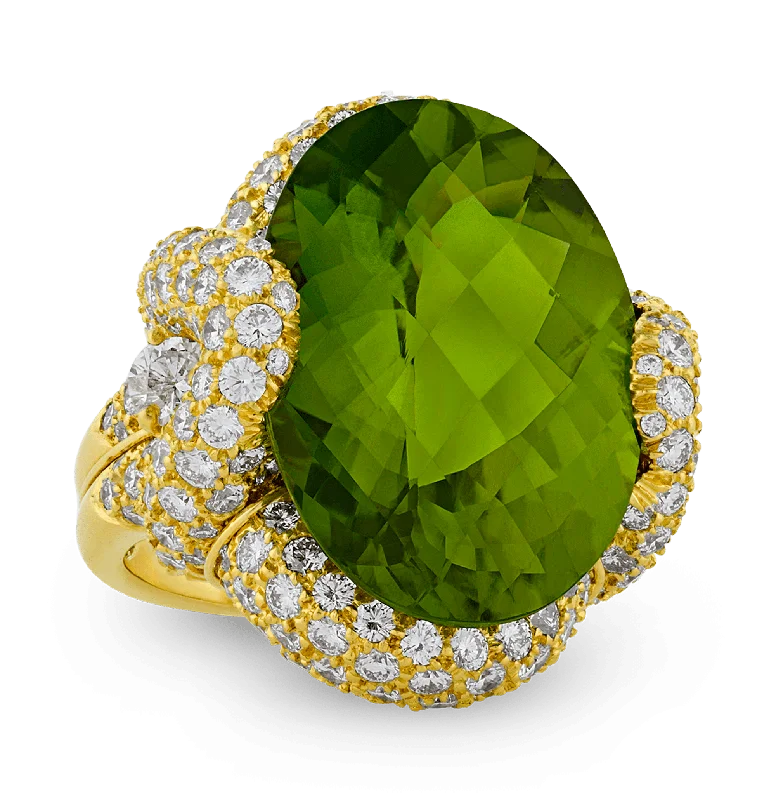 Tropical Design Rings -Henry Dunay Peridot Ring, 31.90 Carats