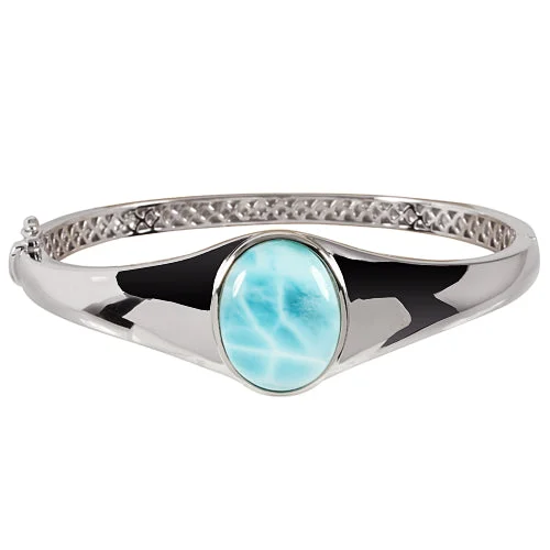 Ladies Resin Bracelets -Sterling Silver Stand-Oval Larimar Bangle Bracelet