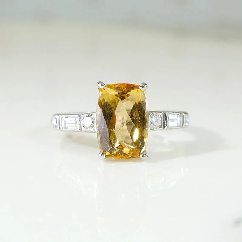 Rustic Wood Rings -Fabulous Imperial Topaz in Diamond Set Platinum Ring