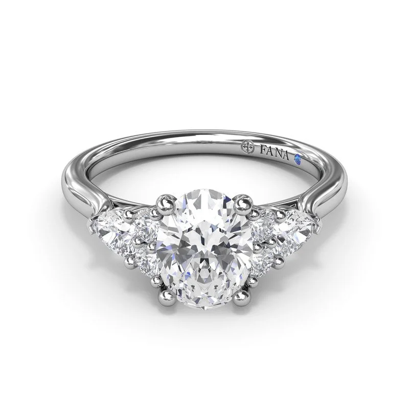 Oval Cut Engagement Rings -Pear Side Cluster Diamond Engagement Ring S4168