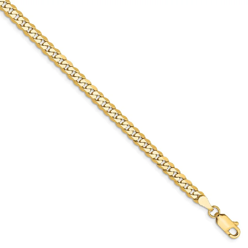 Ladies Bangle Bracelets -3.2mm, 14k Yellow Gold, Solid Beveled Curb Chain Anklet or Bracelet