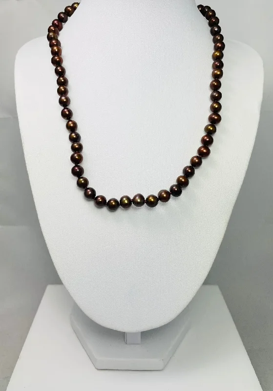 Ladies Necklaces with Midnight Obsidian-Sweet 18" Dyed Cultured Freshwater Pearl 14k Gold Necklace!