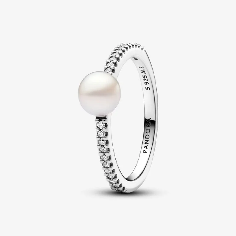 Industrial Metal Rings -PANDORA : Treated Freshwater Cultured Pearl & Pavé Ring - Sterling Silver