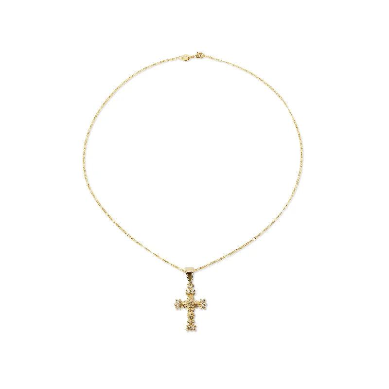 Ladies Necklaces Slim Strand-THE PAVE' ROSE CROSS NECKLACE