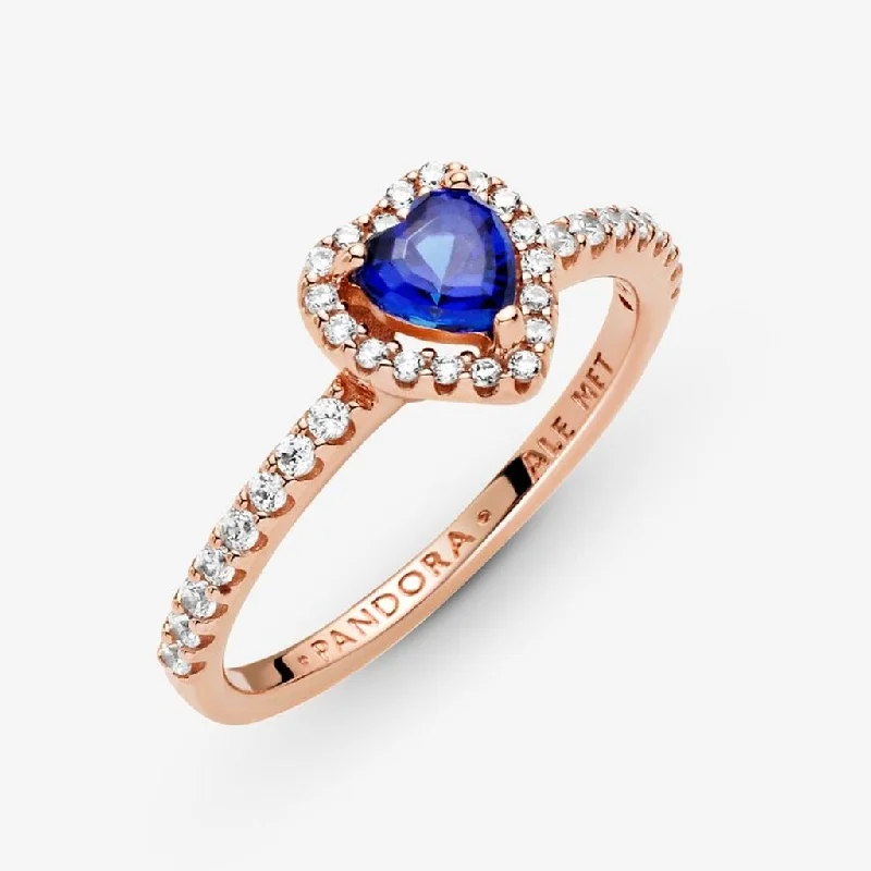 Geometric Shape Rings -PANDORA : Sparkling Blue Elevated Heart Ring