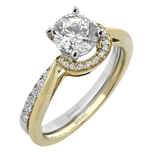 Rhinestone Engagement Rings -Round-cut Half-Halo Engagement Ring & Matching Wedding Band in 18k Gold with Diamonds LR3231