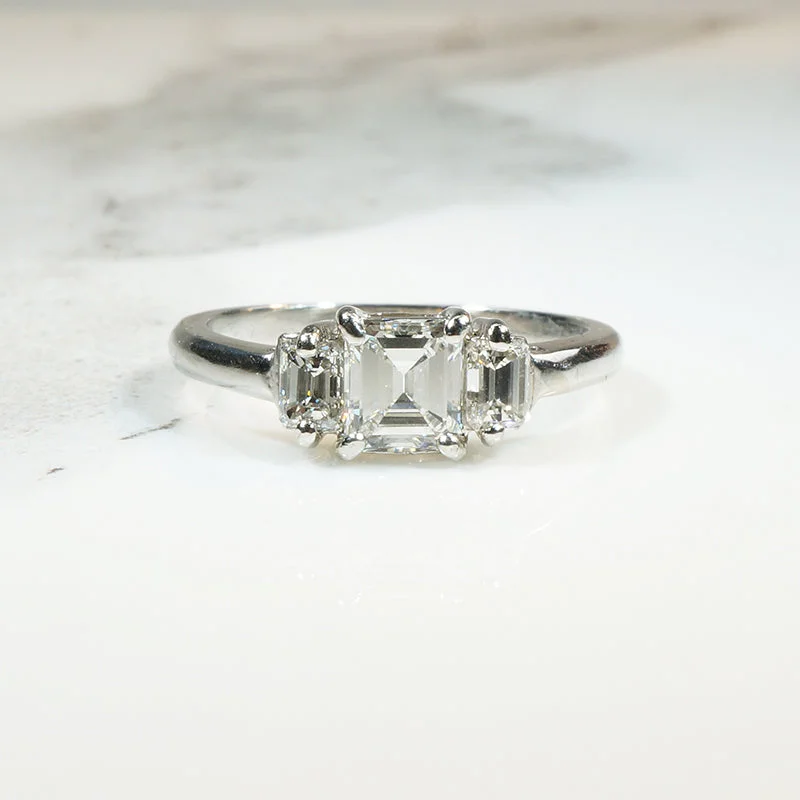 Textured Surface Rings -Emerald Cut Diamond Trilogy Ring by 720