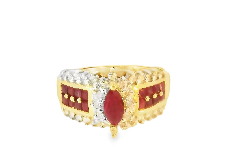 Gorgeous Estate 14K Yellow Gold Diamond Ruby Marquise Band Ring