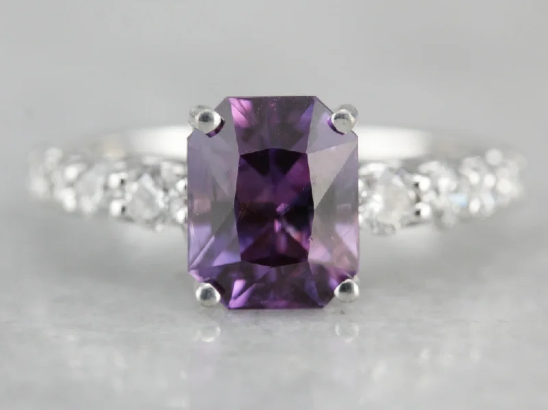 Rhinestone Engagement Rings -Modern Purple Sapphire Engagement Ring