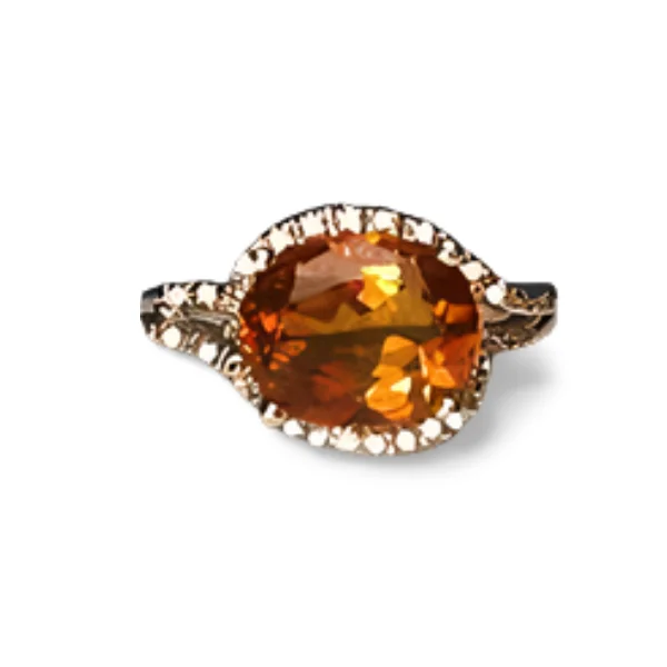 Heavy Duty Rings -Fabulous Estate 18K White Gold Orange Citrine Micro Pave Diamond Ring Band