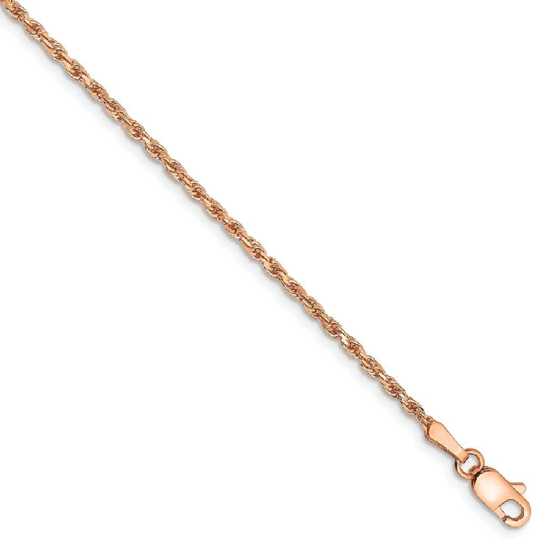 Ladies Fringe Bracelets -1.8mm, 14k Rose Gold, Diamond Cut Solid Rope Chain Anklet or Bracelet