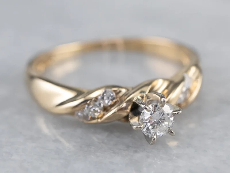 Two-Tone Engagement Rings -Modern Twisting Gold Diamond Engagement Ring