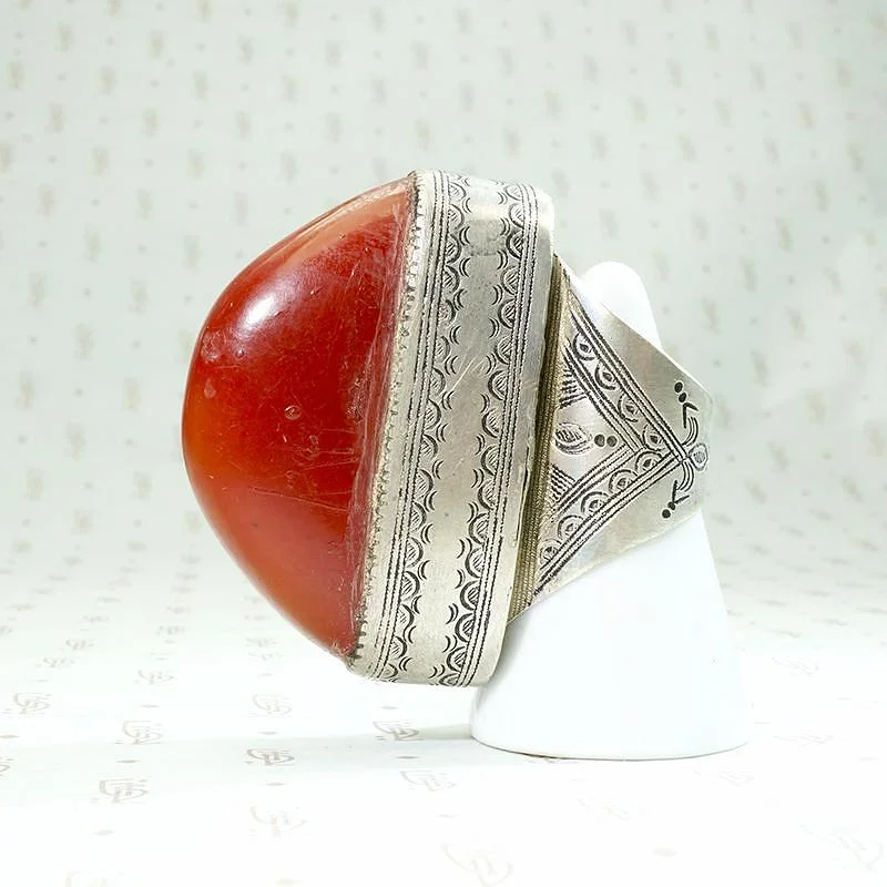 Nature Theme Rings -Massive Red Copal in Engraved Metal Ring