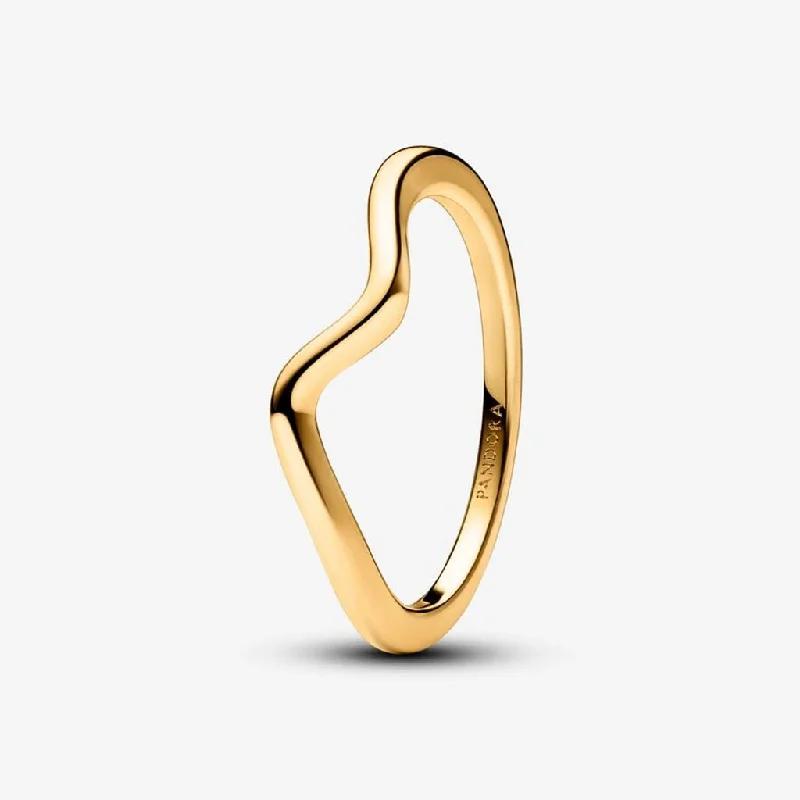 Tree Design Rings -PANDORA : Polished Wave Ring -  Gold