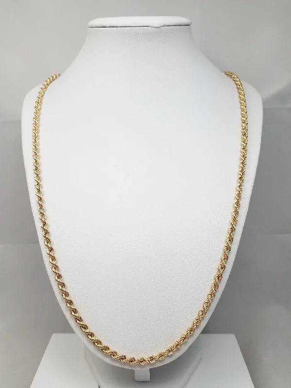 Ladies Necklaces Fresh Trends-Sporty 26.5" 14k Hollow Yellow Gold Rope Chain Necklace