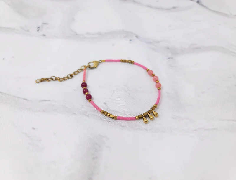 Ladies Spring Bracelets -Pink & Gold Droplet Bracelet