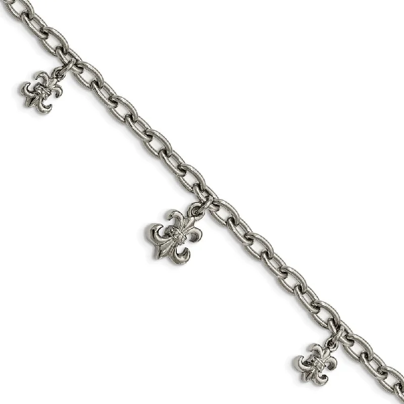 Ladies Nature-Inspired Bracelets -Stainless Steel Fleur De Lis Adjustable Anklet And Bracelet, 7-10 Inch