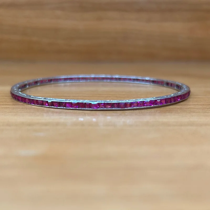 Ladies Ruby Bracelets -French Platinum Burma Ruby Bangle