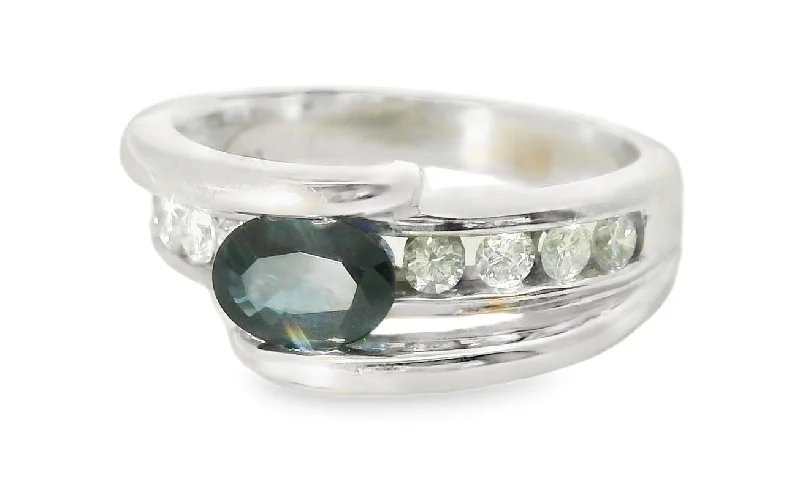 Enchanted Gem Rings -Gorgeous Estate 14K White Gold Sapphire Diamond Tension Band Ring