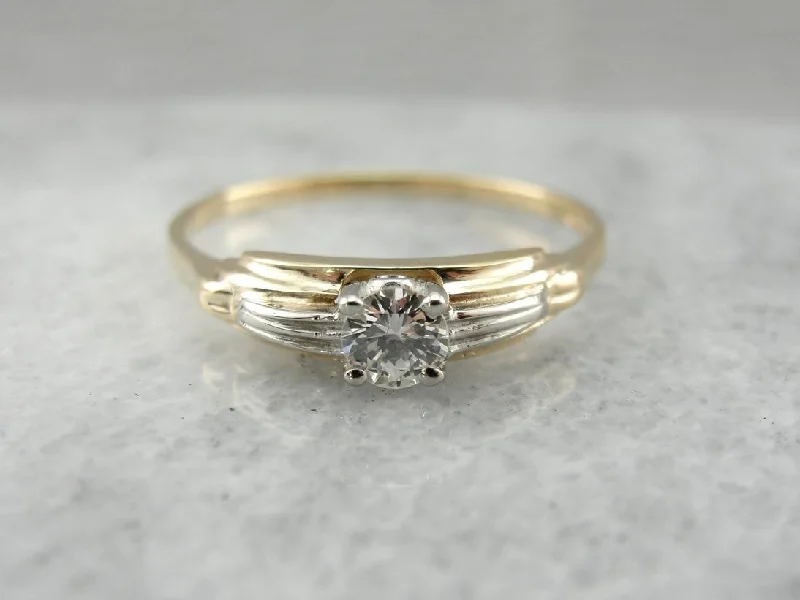 White Gold Engagement Rings -Iconic Retro Era Design, Diamond Engagement Ring