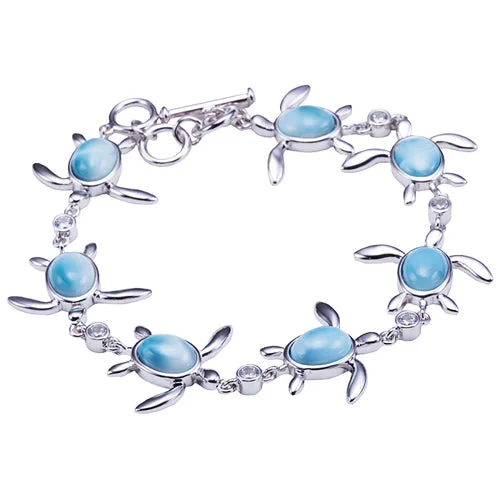 Ladies Keepsake Bracelets -Sterling Silver Larimar Inlay Sea Turtle Bracelet