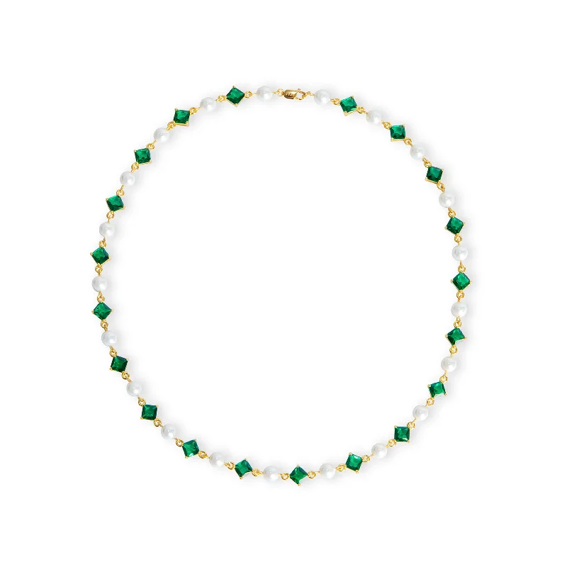 Ladies Necklaces Short Strand-The Emerald Pearl Necklace