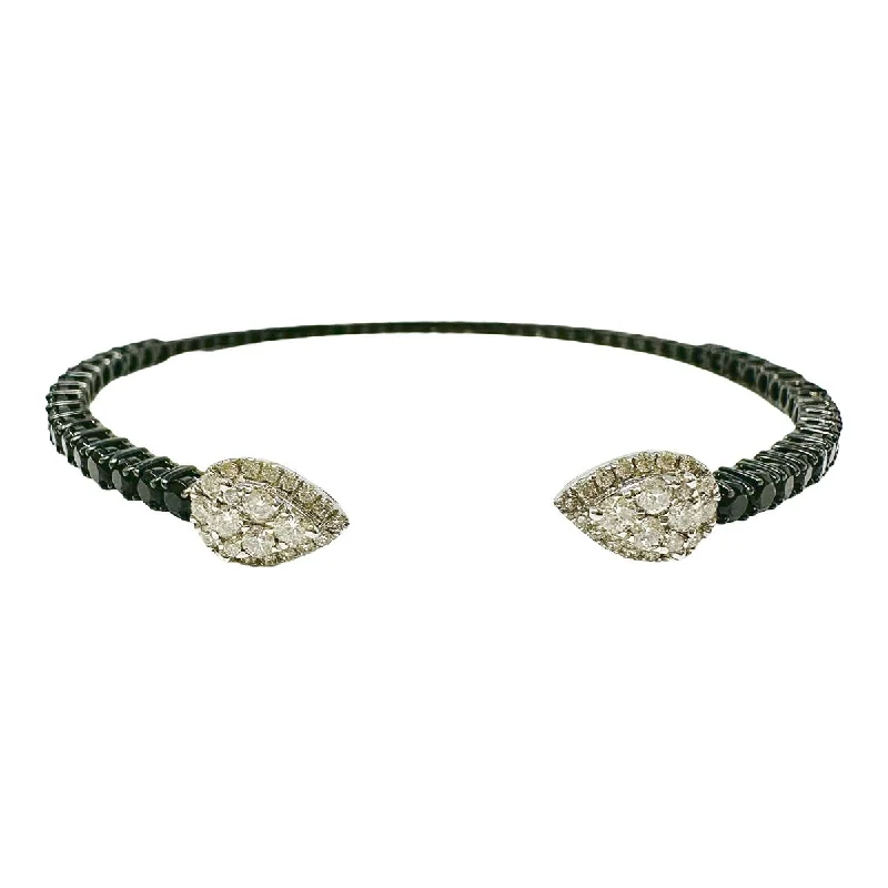 Ladies Geometric Bracelets -Royal India 18K White Gold Cuff  Bracelet with 44  Diamonds and Black Spinel