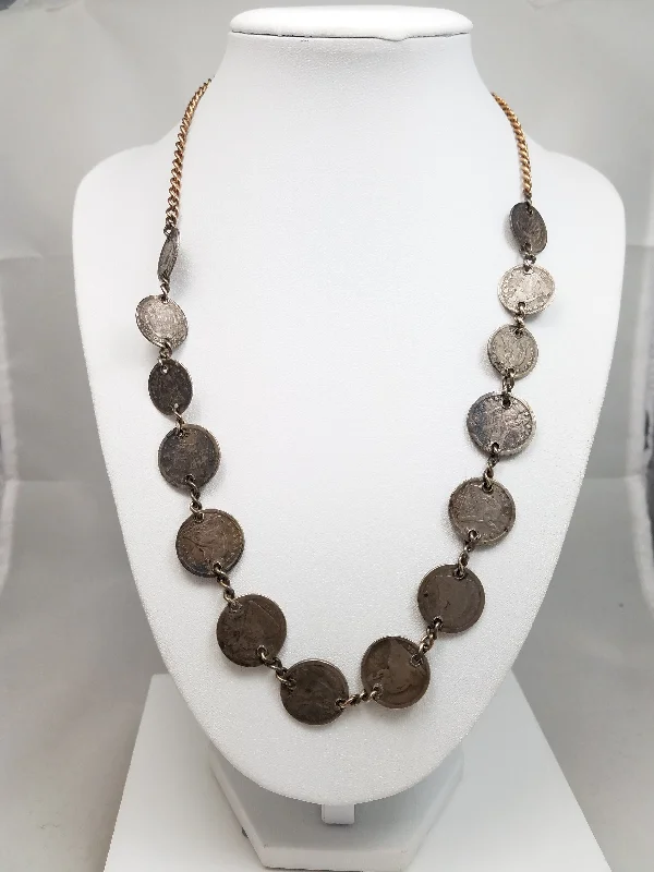 Ladies Necklaces for Learners-Dynamic 20" Mid 1800's USA Silver Coin Gold Filled Chain Necklace