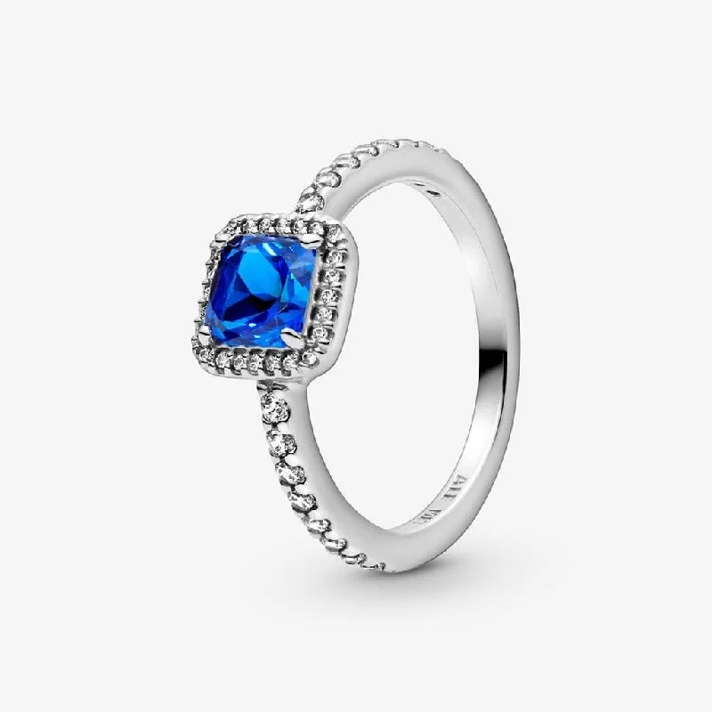 Sun Symbol Rings -PANDORA : Blue Square Sparkle Halo Ring